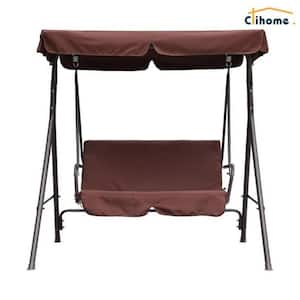 2-Person Metal Frame Outdoor Porch Swing with Removable Cushions in Brown