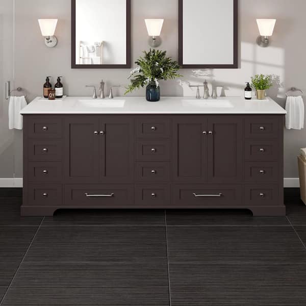 Frontier 84 in. Double Sink Espresso Bath Vanity with White Cultured Marble Top (Assembled)
