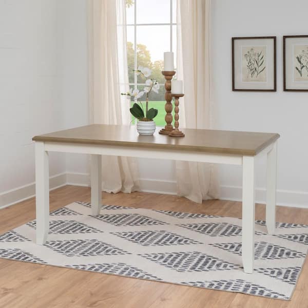 Powell Company Twyla Vanilla White and Taupe Wood 60 4-Leg