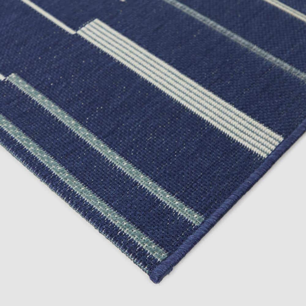 Navy Stripe Braided Synthetic Rectangle Rug - 7'10" x 10'