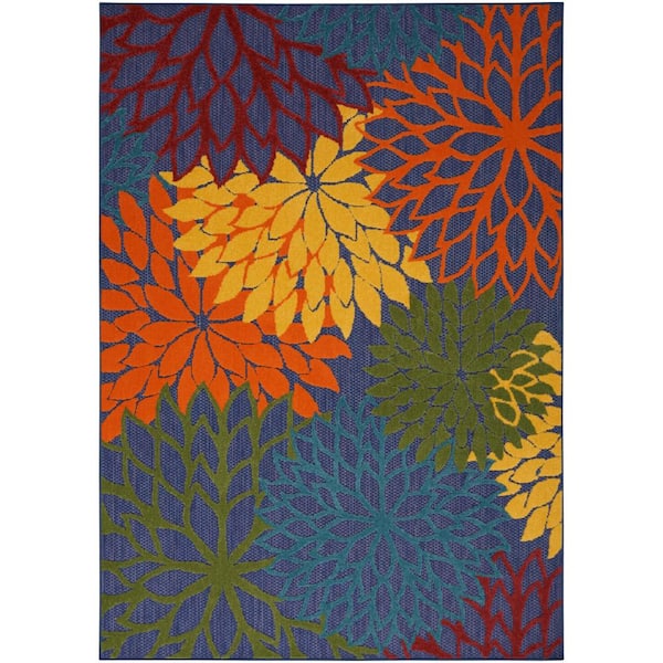 Nourison Aloha Navy Multicolor 6 ft. x 9 ft. Floral Contemporary Indoor/Outdoor Area Rug