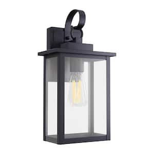 Hawaii 15 in. H 1-Bulb Black Hardwired Outdoor Wall Lantern Sconce with Dusk to Dawn With LED Bulb (2-Pack)