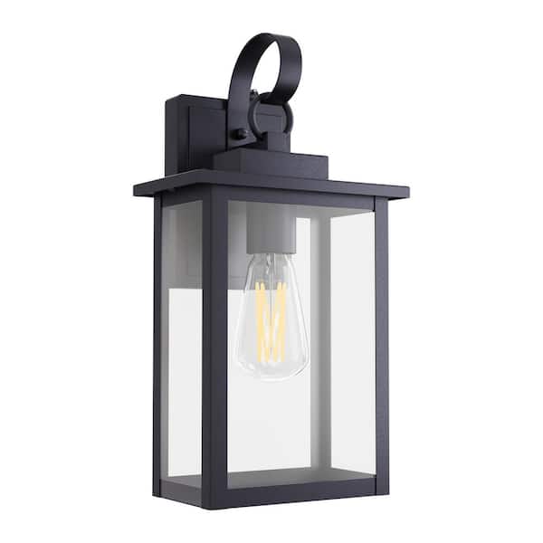 Hawaii 15 in. H 1-Bulb Black Hardwired Outdoor Wall Lantern Sconce with Dusk to Dawn with LED Bulb (8-Pack)
