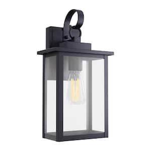 Hawaii 15 in. H 1-Bulb Black Hardwired Outdoor Wall Lantern Sconce with Dusk to Dawn