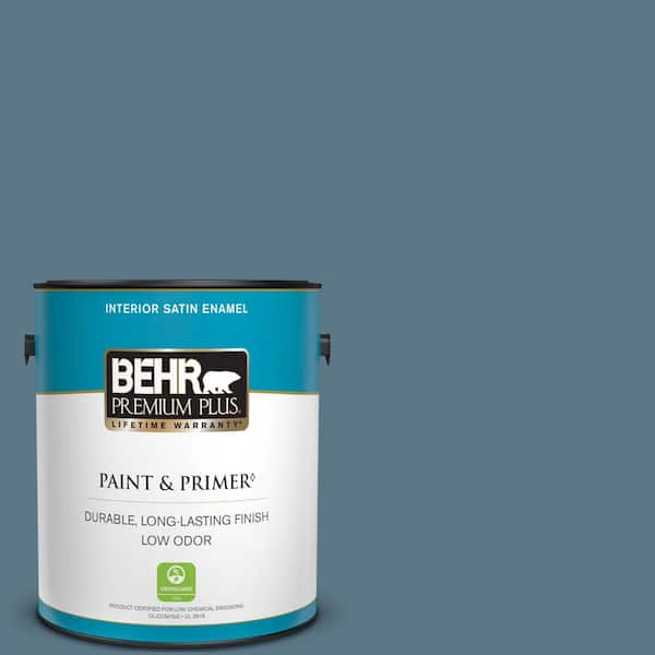 BEHR PREMIUM PLUS 1 gal. #PMD-65 Ocean Shadow Satin Enamel Low Odor Interior Paint & Primer