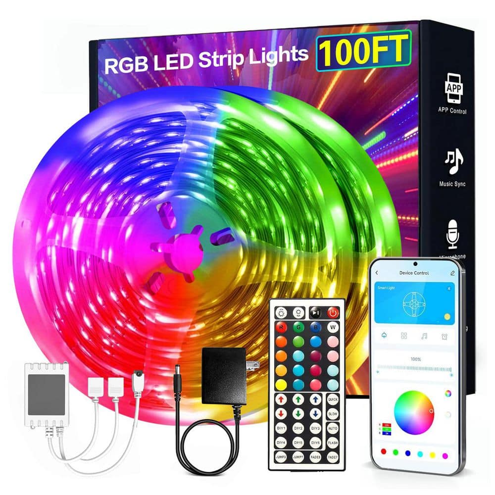 100 ft Smart Plug-In Dimmable Cuttable Color Changing Integrated LED Strip Light with 44 Keys Remote & Smart APP Control price history on PriceWatchPro