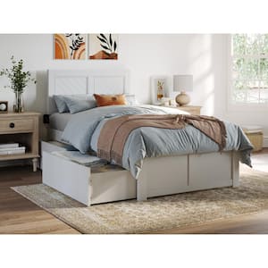 Canyon White Solid Wood Frame Twin Platform Bed with Footboard and Set of 2-Bed Drawers