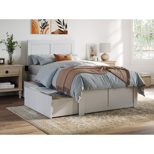 AFI Canyon White Solid Wood Frame Twin Platform Bed with Footboard and Set of 2-Bed Drawers