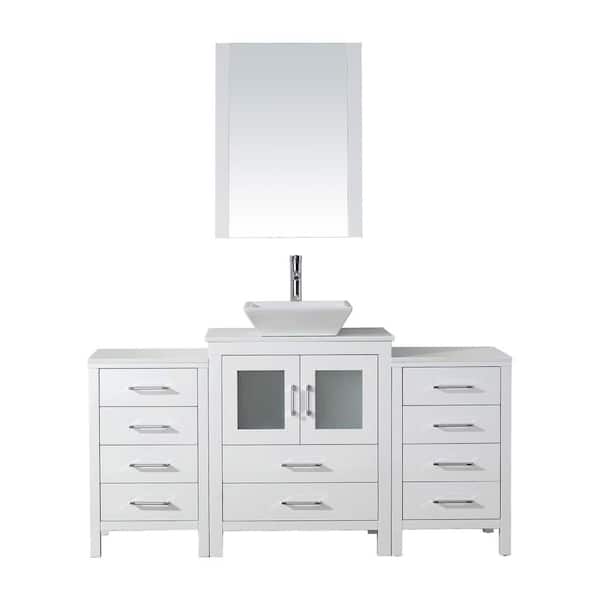 Virtu USA Dior 65 in. W Bath Vanity in White with Stone Vanity Top in White with Square Basin and Mirror
