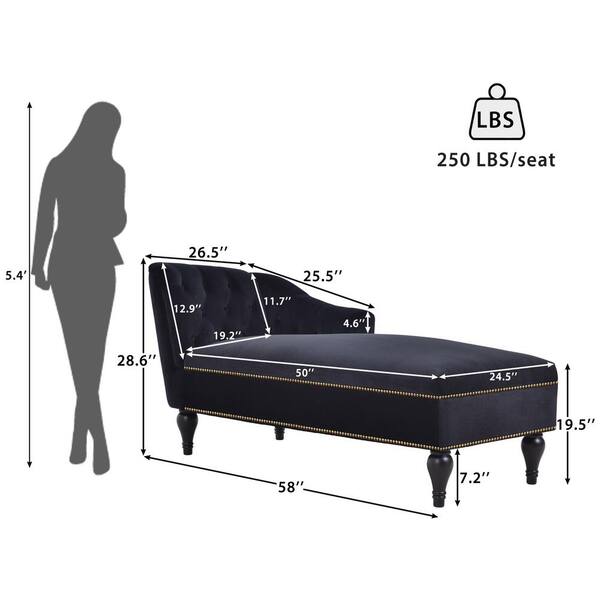 Black Velvet Chaise Lounge Indoor Tufted Fabric Modern Black Velvet Chaise Lounge Indoor Tufted Fabric Modern