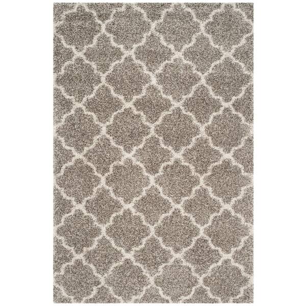 Hudson Shag 11 ft. x 15 ft. Gray/Ivory Geometric Quatrefoil Area Rug