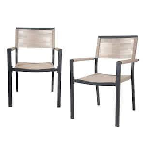 Wicker Metal Outdoor Dining Chair with Arm All-weather Patio Dining Set, Brown, 2-pack