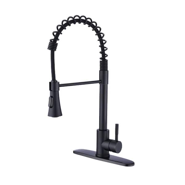 MYCASS PLATO Single Handle Pull Down Sprayer Kitchen Faucet Deckplate Included with High-Arc in Matte Black