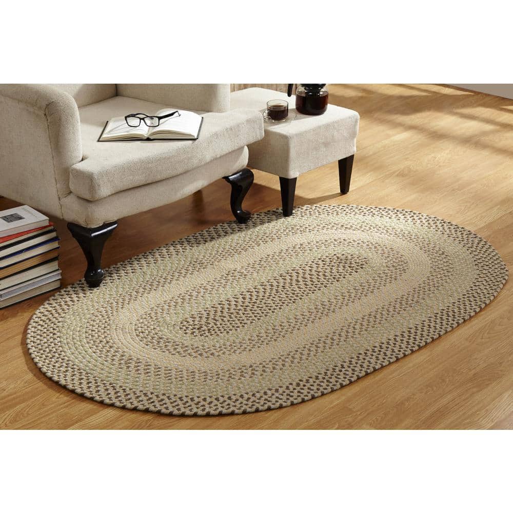Ivory Braided Wool Oval Reversible Rug 20" x 30"
