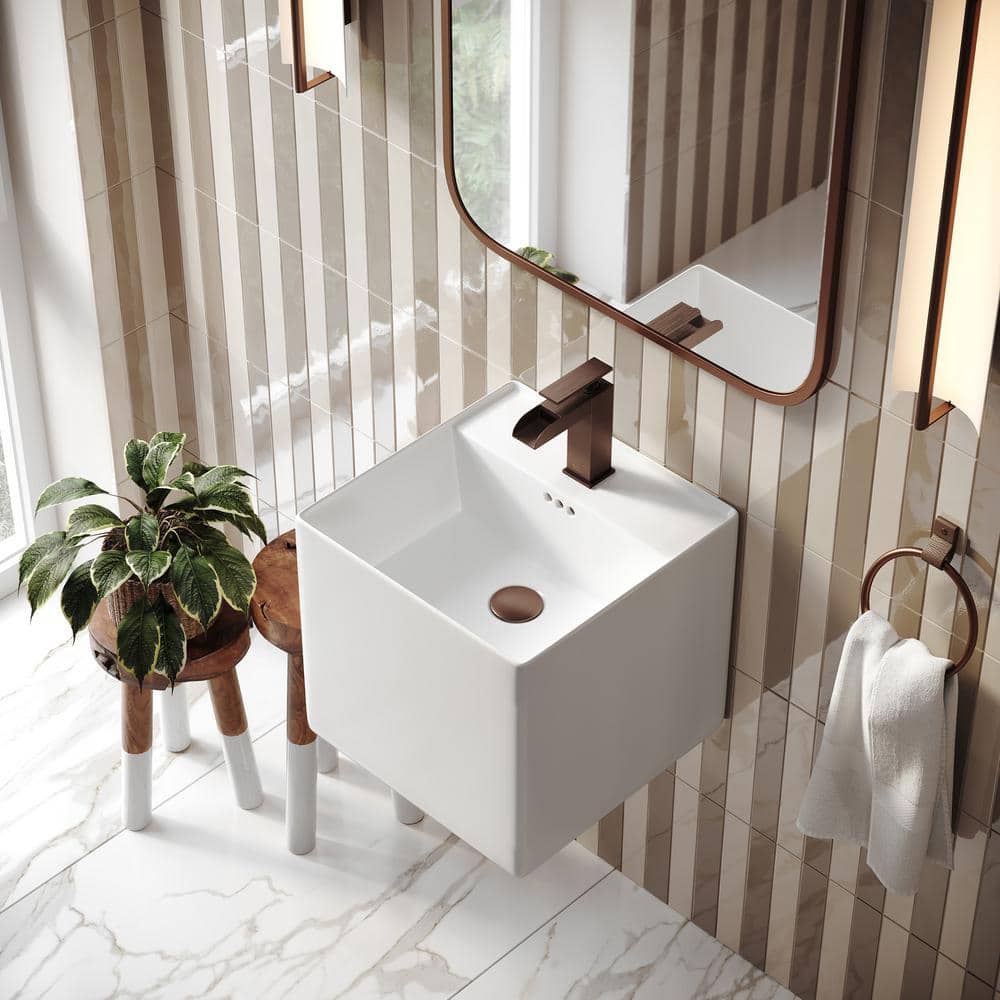 Pur 16.5" Glossy White Ceramic Wall-Mount Vessel Sink