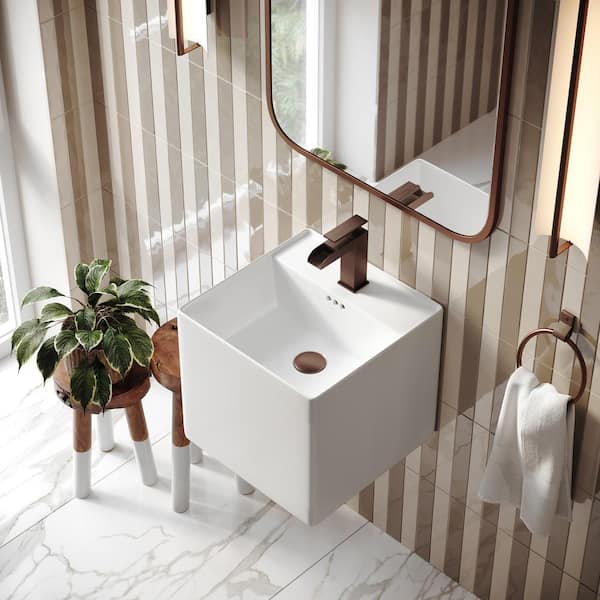 Pur 16.5 in. Square Wall Mount Bathroom Vessel Sink in Glossy White