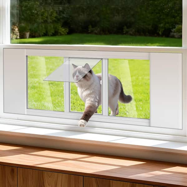 Cat Door for Window Full-Size Window Pet Door Fits 35 in.-46 in. Width Window Cat Window Door Insert with Aluminum Frame