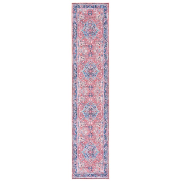 Serapi Navy/Red 2 ft. x 9 ft. Machine Washable Medallion Bohemian Runner Rug