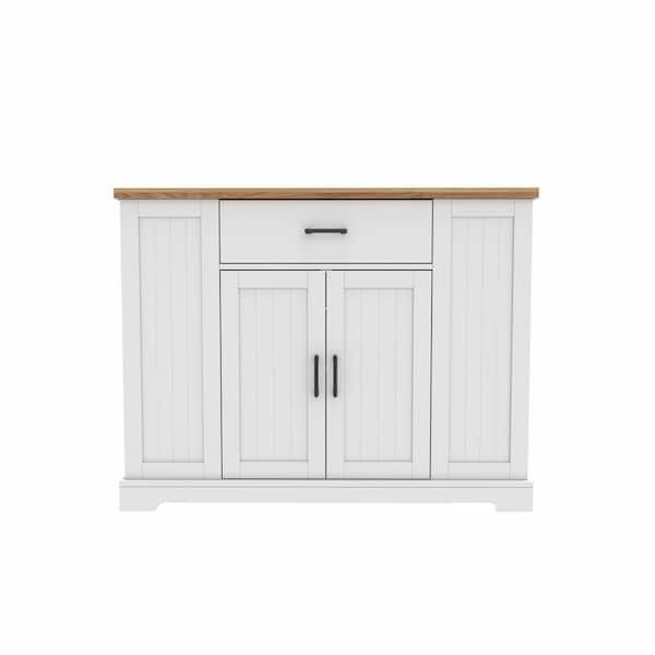 White Large Farmhouse Kitchen Cart with Adjustable Shelves and Drawers