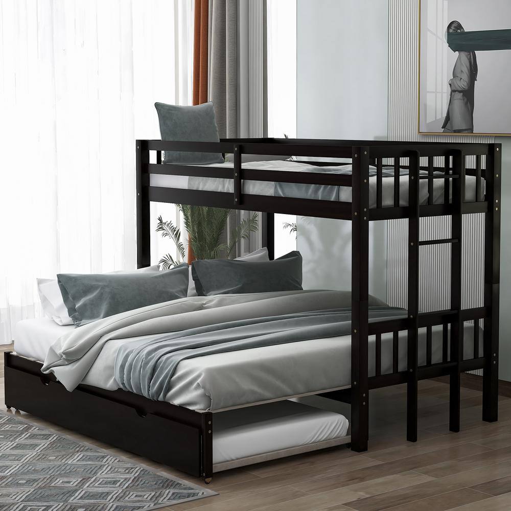 Qualler Espresso Twin Over Pull-out Bunk Bed With Trundle BKM000301P ...