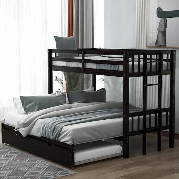 Qualler Espresso Twin Over Pull-out Bunk Bed With Trundle