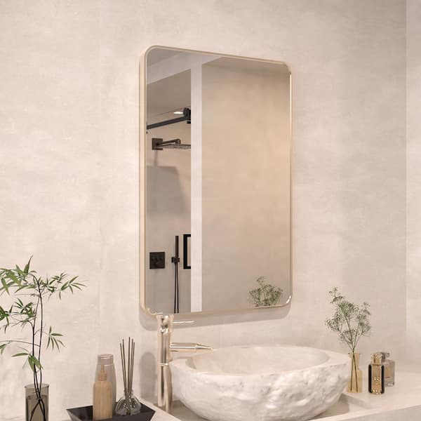 FAMYYT 24 in. W x 36 in. H Rectangle Framed Vertically/Horizontally Wall Bathroom Vanity Mirror in Brushed Nickel