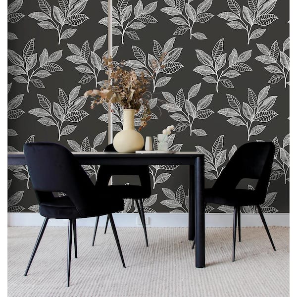 CASA MIA Casa Mia Dark Grey and White Stylized Leaves Vinyl Peel and Stick  Wallpaper Roll (Covers  sq. ft.) RM22224 - The Home Depot