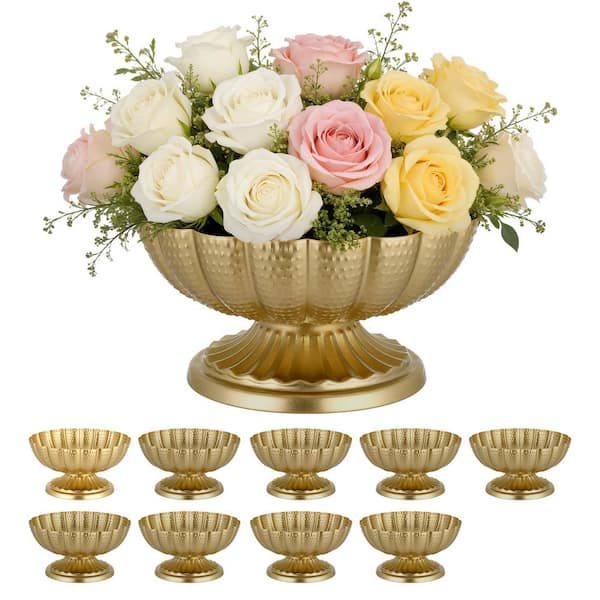 Wedding Flower Vase 4.7 in. Steel Round Floral Table Centerpieces, Small Decorative Bowl, Multipurpose, Gold 10-Piece