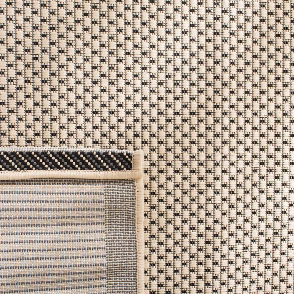 Elegant Gray and Cream 8' x 11' Synthetic Flat Woven Outdoor Rug