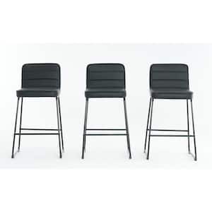 Lakeview 26 in. Black Low Back Metal 36.42 in. Counter Stool with Faux Leather Seat (Set of 3)