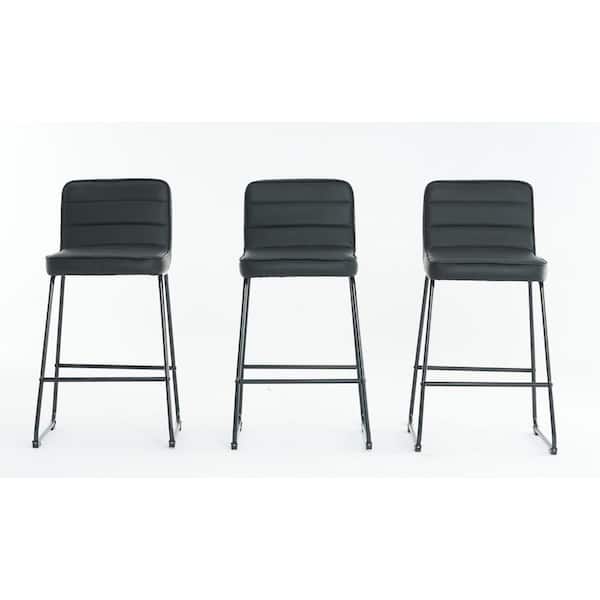 Home 2 Office Lakeview 26 in. Black Low Back Metal 36.42 in. Counter Stool with Faux Leather Seat (Set of 3)