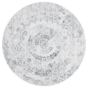Abstract Ivory/Black 6 ft. x 6 ft. Distressed Medallion Round Area Rug