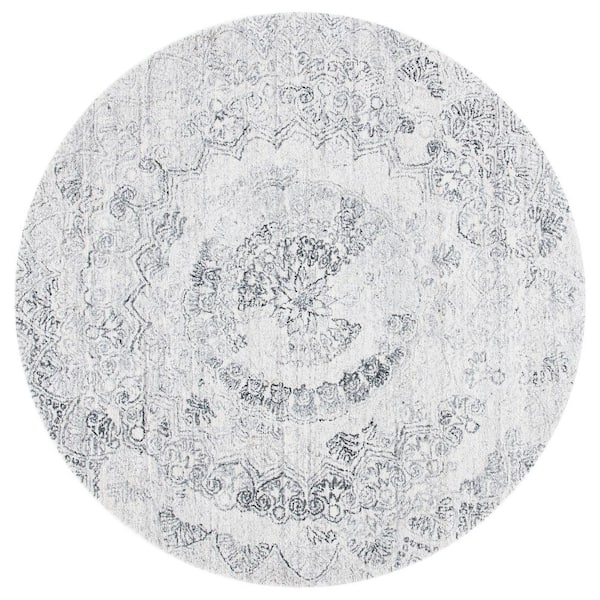 SAFAVIEH Abstract Ivory/Black 6 ft. x 6 ft. Distressed Medallion Round Area Rug