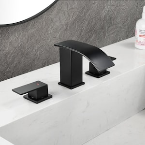 Double Handle 3-hole Bathroom Faucet with a Flat Spout and Pop Up Drain in Matte Black