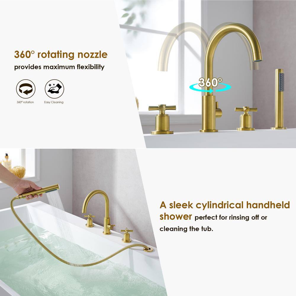 Brushed Gold Stainless Steel Deck-Mount Tub Faucet Set