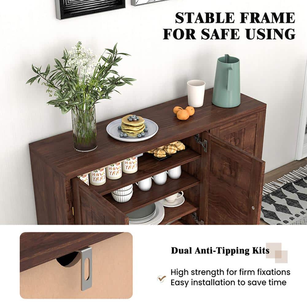 Brown Wood 3-Door Buffet Sideboard with Adjustable Shelves
