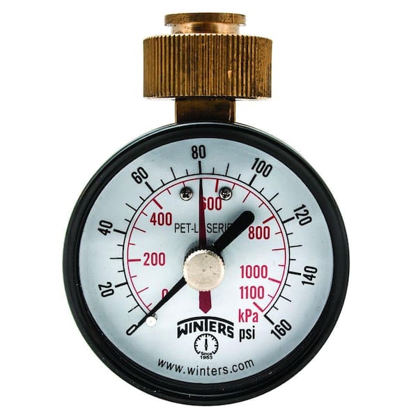 Winters Instruments PET-LF 2.5 in. Lead-Free Brass Water Pressure Test Gauge with 3/4 in. Swivel Hose and Maximum Pointer and 0-160 psi/kPa