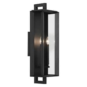 Kroft 28 in. 2-Light Textured Black Traditional Outdoor Hardwired Wall Lantern Sconce with No Bulbs Included (1-Pack)