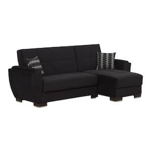 Basics Air Collection Black Convertible L-Shaped Sofa Bed Sectional With Reversible Chaise 3-Seater With Storage