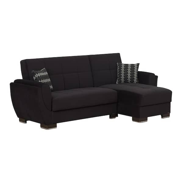 Ottomanson Basics Air Collection Black Convertible L-Shaped Sofa Bed Sectional With Reversible Chaise 3-Seater With Storage