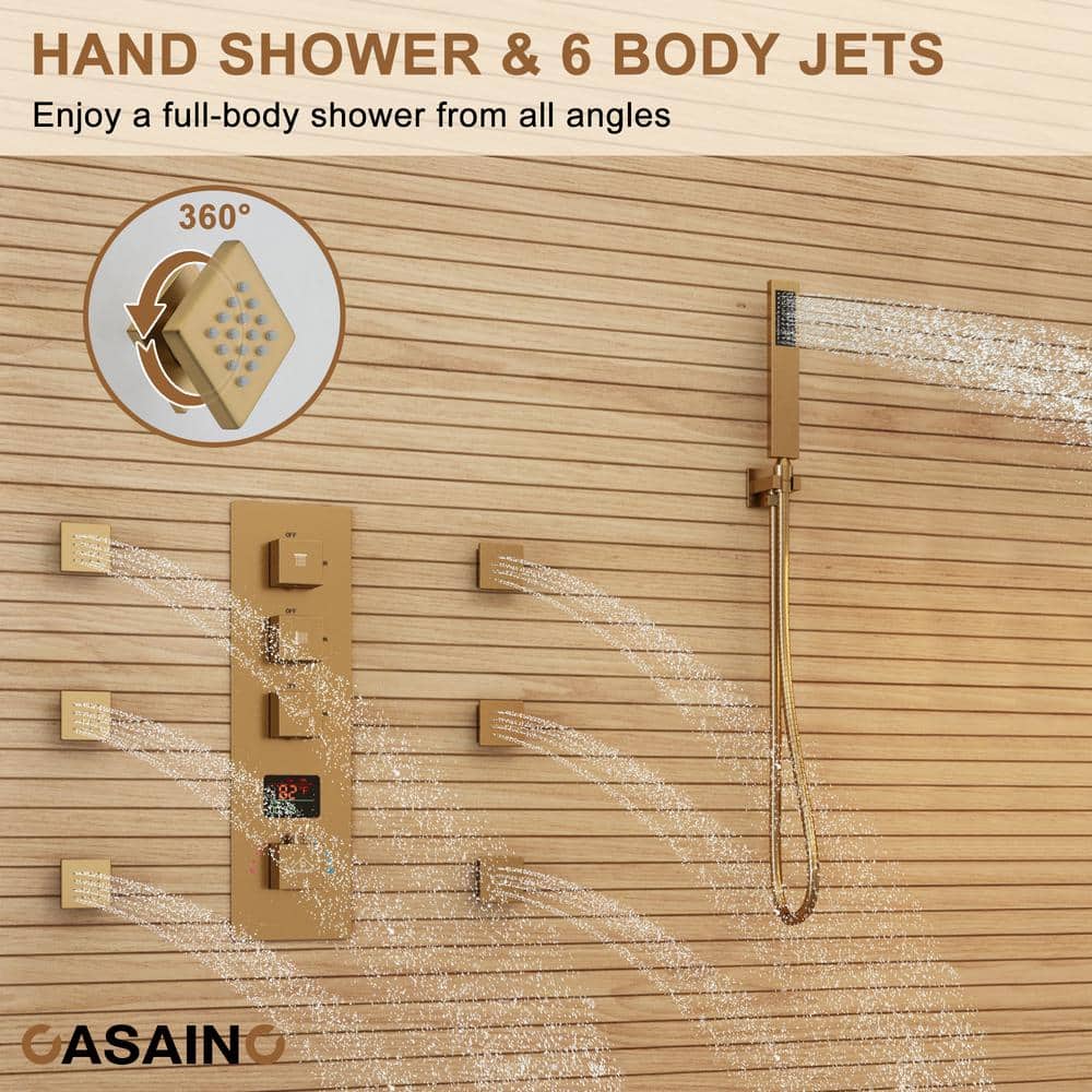 Brushed Gold Multi-head Wall Mounted Rain Shower System