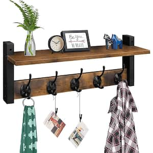 17.1 in. W x 4.5 in. D Rustic Brown Wood Decorative Wall Shelf, Wood Coat Rack