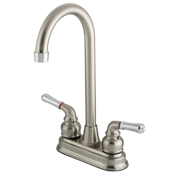 Kingston Brass Magellan 2-Handle Deck Mount Gooseneck Bar Prep Faucets in Brushed Nickel/Polished Chrome