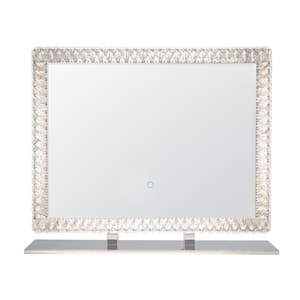 35 in. W x 28 in. H Rectangular Framed Beveled Edge 3 colors Dimmable LED 198 Crystals Tabletop Bathroom Vanity Mirror