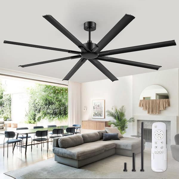 84 in. Indoor/Outdoor Matte Black Downrod and Angled Mount Industrial Ceiling Fan with Remote Control Included