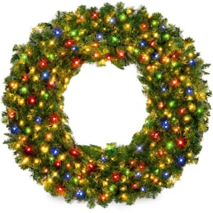 LOENIY 24 Inch Pre-Lit Christmas Wreath With Timer - Frosted Branches, Pine Cones, Battery Operated For Door Or Window - View #9