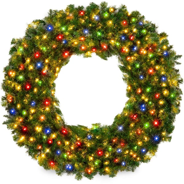 30 in. Artificial Pre-Lit Fir Artificial Christmas Wreath with 100 Multicolored Lights and 220 Tips