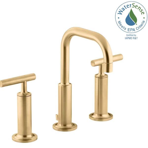 KOHLER - Purist 8 in. Widespread 2-Handle Low-Arc Bathroom Faucet in Vibrant Modern Brushed Gold