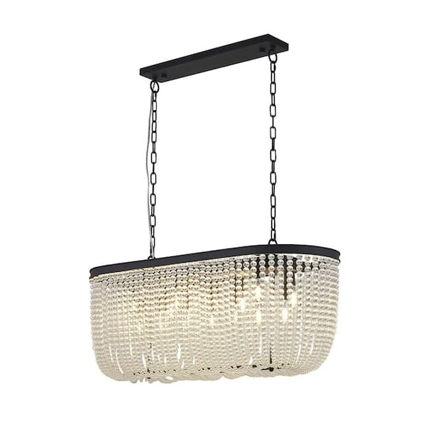 Unbranded 6-Light Satin Black Oval Chandelier With Clear Beaded hanging Crystals