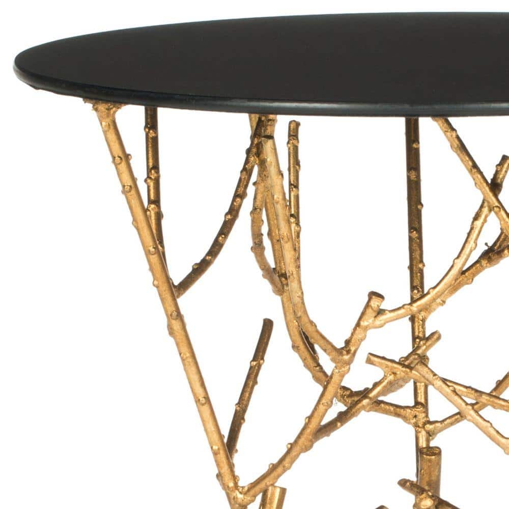 18" Transitional Black and Gold Round Metal & Glass Accent Table